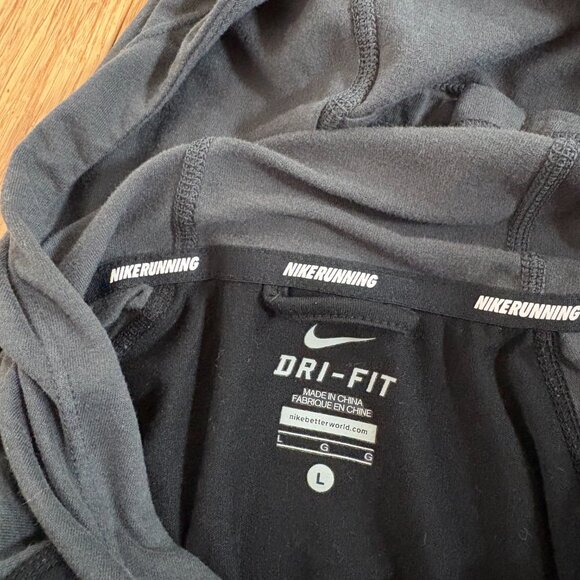 Nike Dri Fit Running Pullover Sz Large Black Hooded Women’s Long Sleeve Pocket - Picture 9 of 9